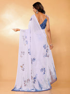 Janasya White Georgette Floral Printed Saree - Distacart