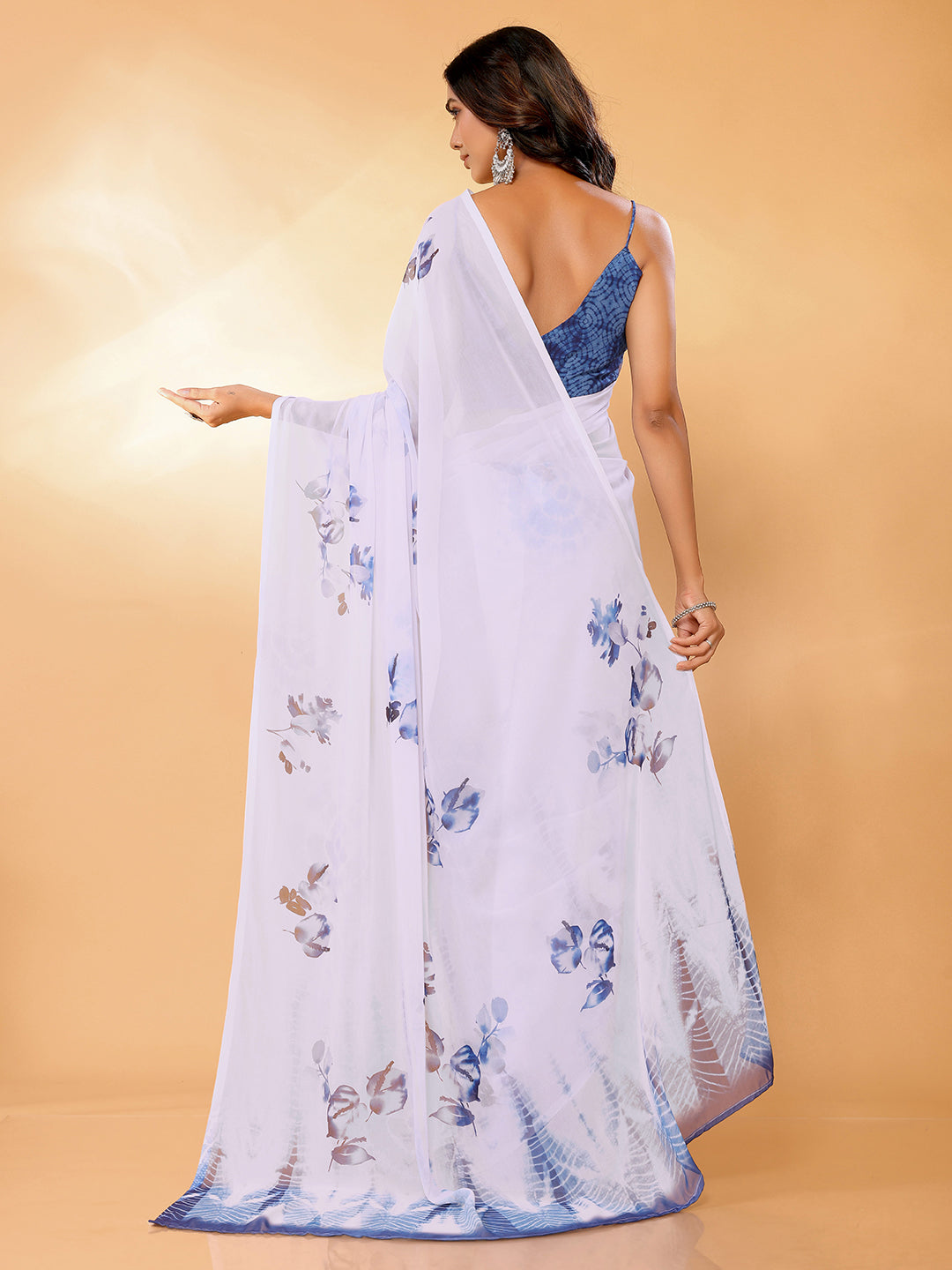 Janasya White Georgette Floral Printed Saree - Distacart