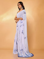 Janasya White Georgette Floral Printed Saree - Distacart