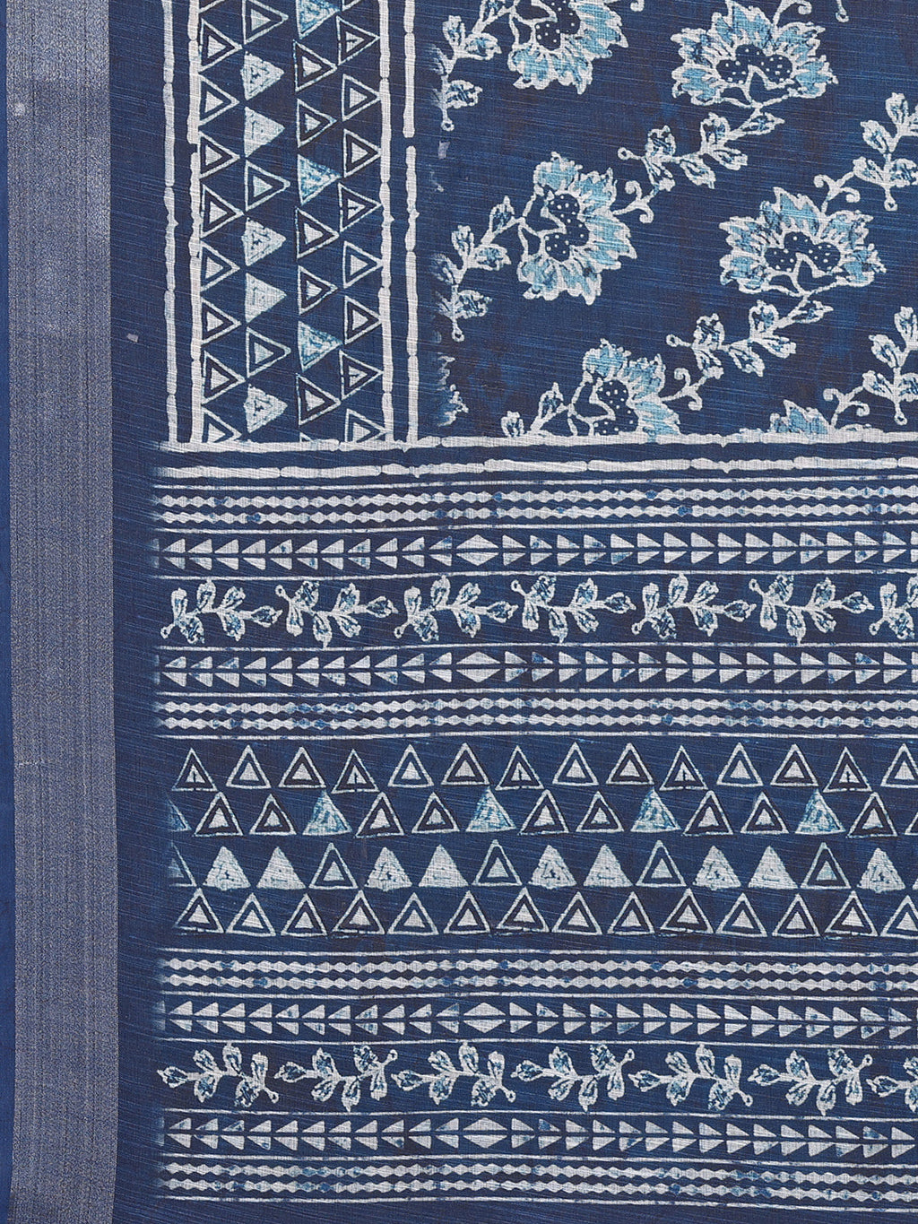 Janasya Navy Blue Cotton Linen Floral Printed Saree - Distacart