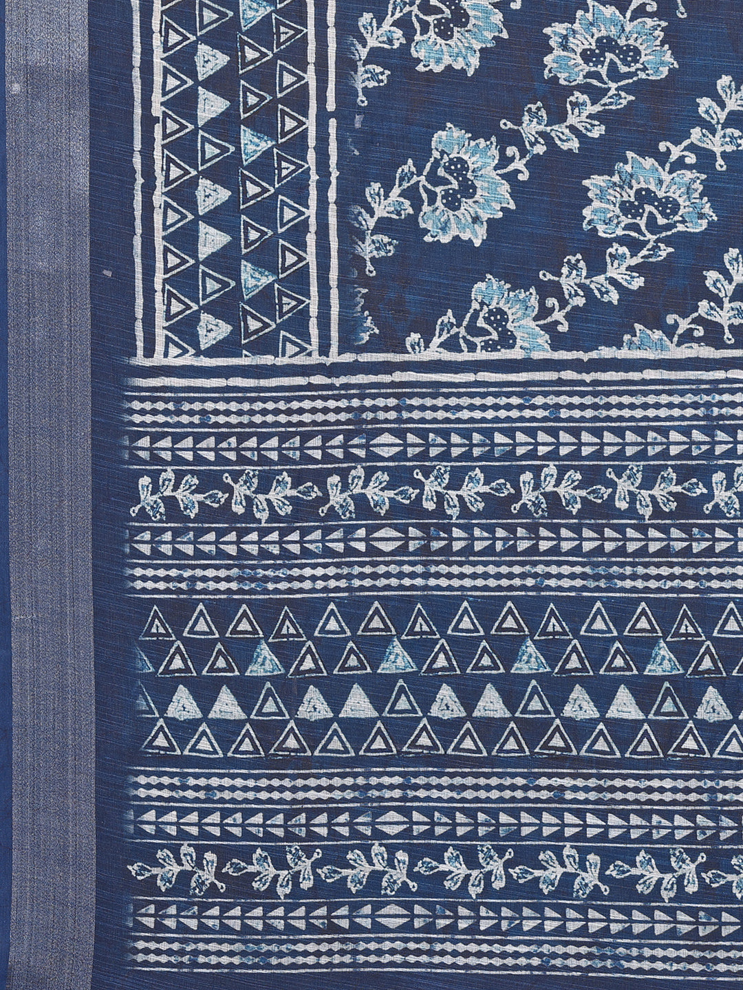 Janasya Navy Blue Cotton Linen Floral Printed Saree - Distacart