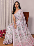 Janasya Lavender Cotton Linen Floral Printed Saree - Distacart