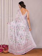 Janasya Lavender Cotton Linen Floral Printed Saree - Distacart
