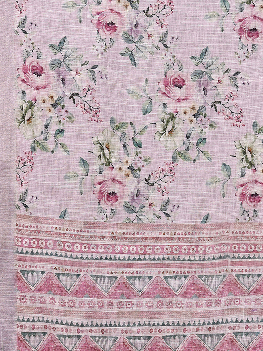 Janasya Lavender Cotton Linen Floral Printed Saree - Distacart