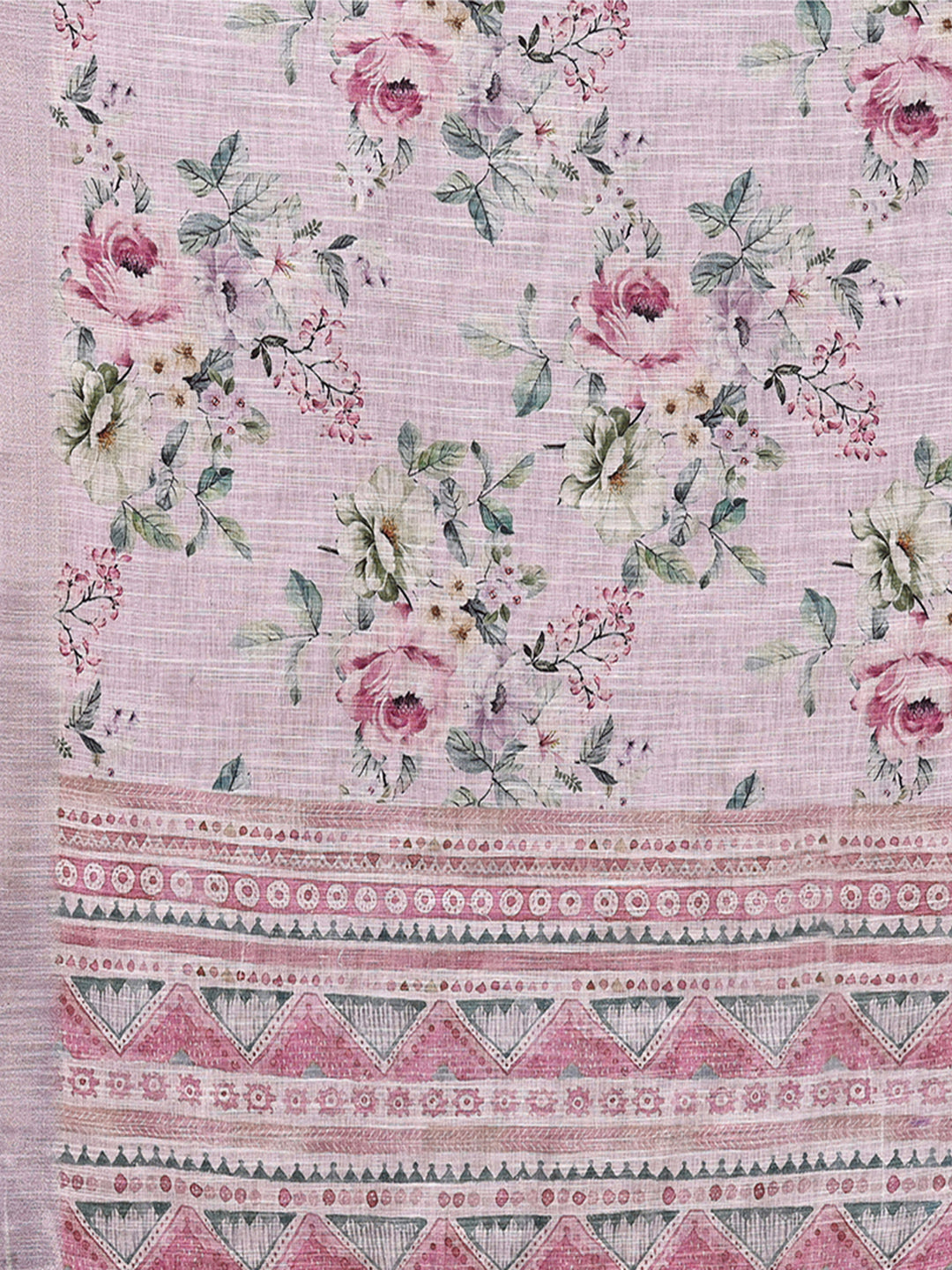 Janasya Lavender Cotton Linen Floral Printed Saree - Distacart