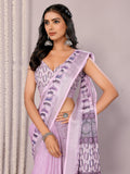 Janasya Lavender Cotton Linen Geometric Printed Saree - Distacart
