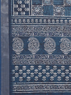 Janasya Navy Blue Cotton Linen Block Print Printed Saree - Distacart