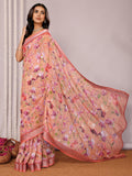 Janasya Peach Cotton Linen Floral Printed Saree - Distacart