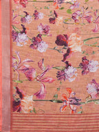 Janasya Peach Cotton Linen Floral Printed Saree - Distacart