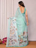 Janasya Sea Green Cotton Linen Floral Printed Saree - Distacart