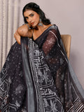Janasya Black Cotton Linen Polka Printed Saree - Distacart