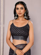 Janasya Black Cotton Linen Polka Printed Saree - Distacart
