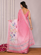 Janasya Pink Cotton Linen Floral Printed Saree - Distacart