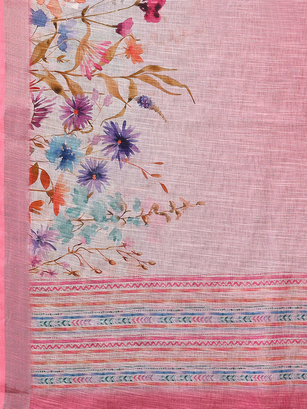 Janasya Pink Cotton Linen Floral Printed Saree - Distacart