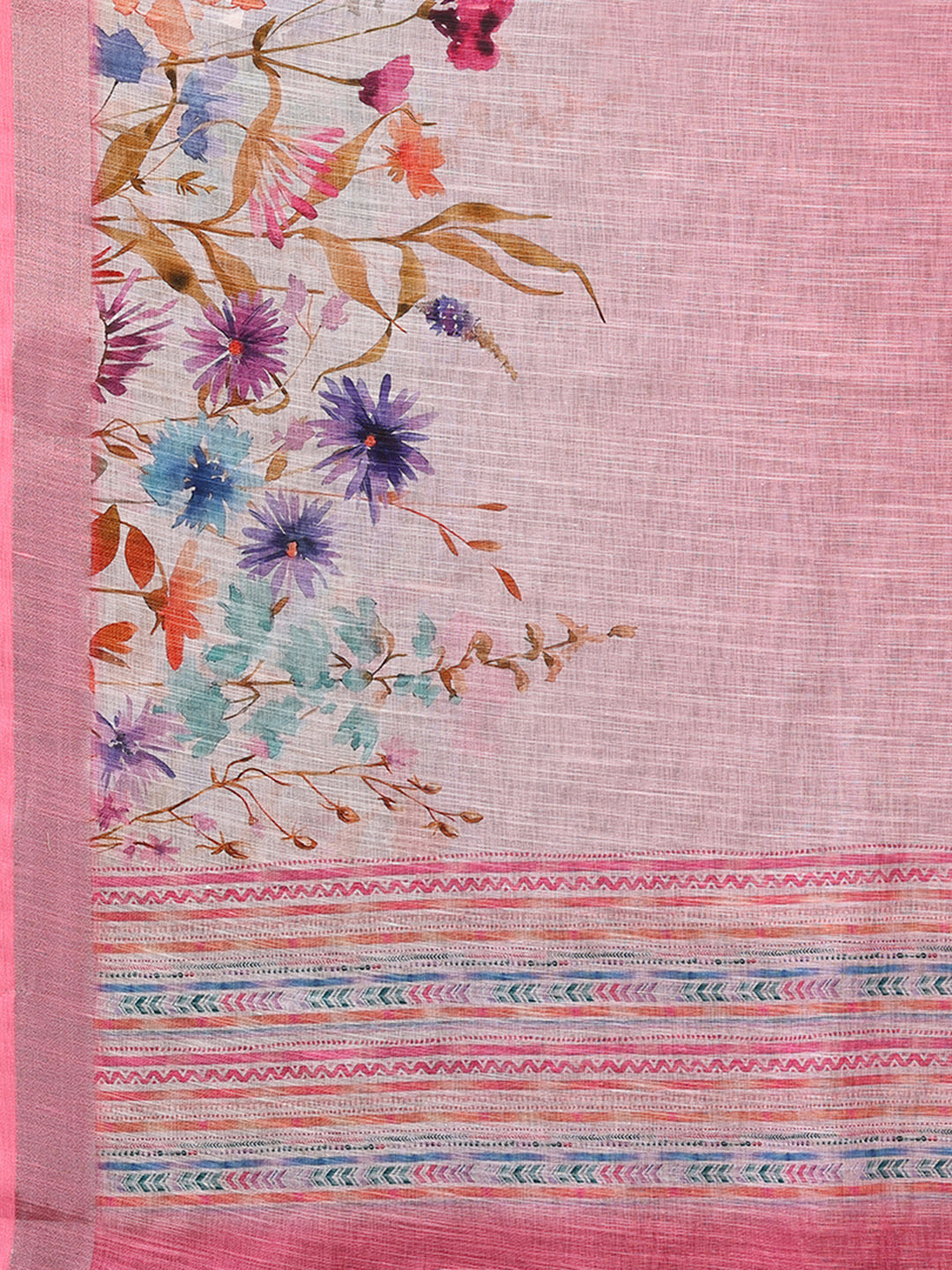 Janasya Pink Cotton Linen Floral Printed Saree - Distacart