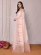 Janasya Peach Cotton Linen Floral Printed Saree - Distacart