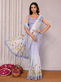 Janasya Lavender Cotton Linen Floral Printed Saree - Distacart