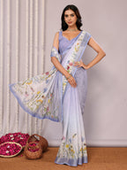 Janasya Lavender Cotton Linen Floral Printed Saree - Distacart