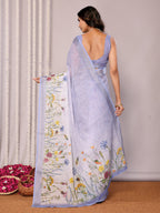 Janasya Lavender Cotton Linen Floral Printed Saree - Distacart