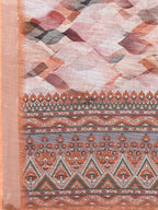 Janasya Peach Cotton Linen Abstract Printed Saree - Distacart