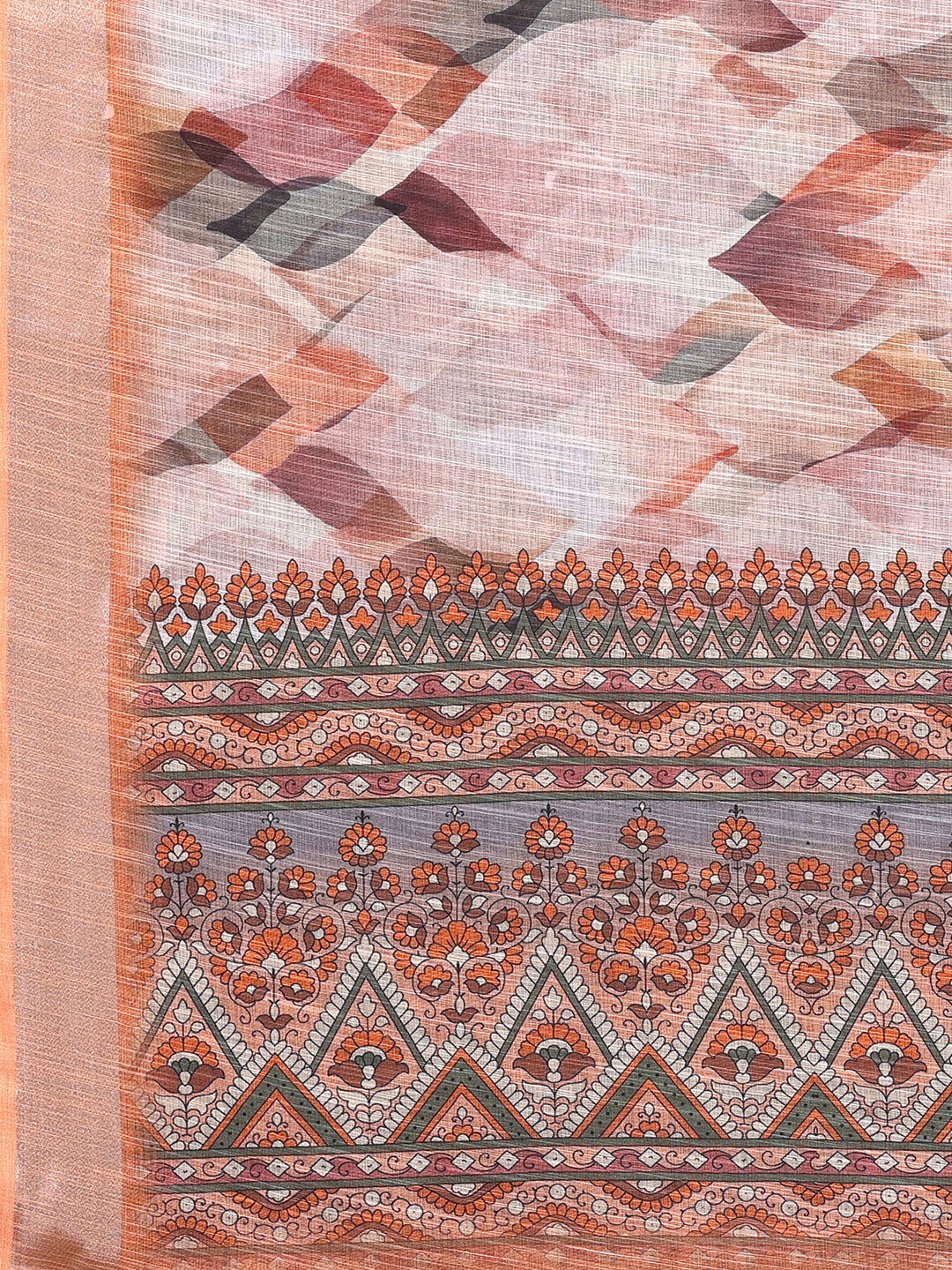 Janasya Peach Cotton Linen Abstract Printed Saree - Distacart