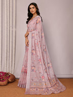 Janasya Mauve Cotton Linen Floral Printed Saree - Distacart