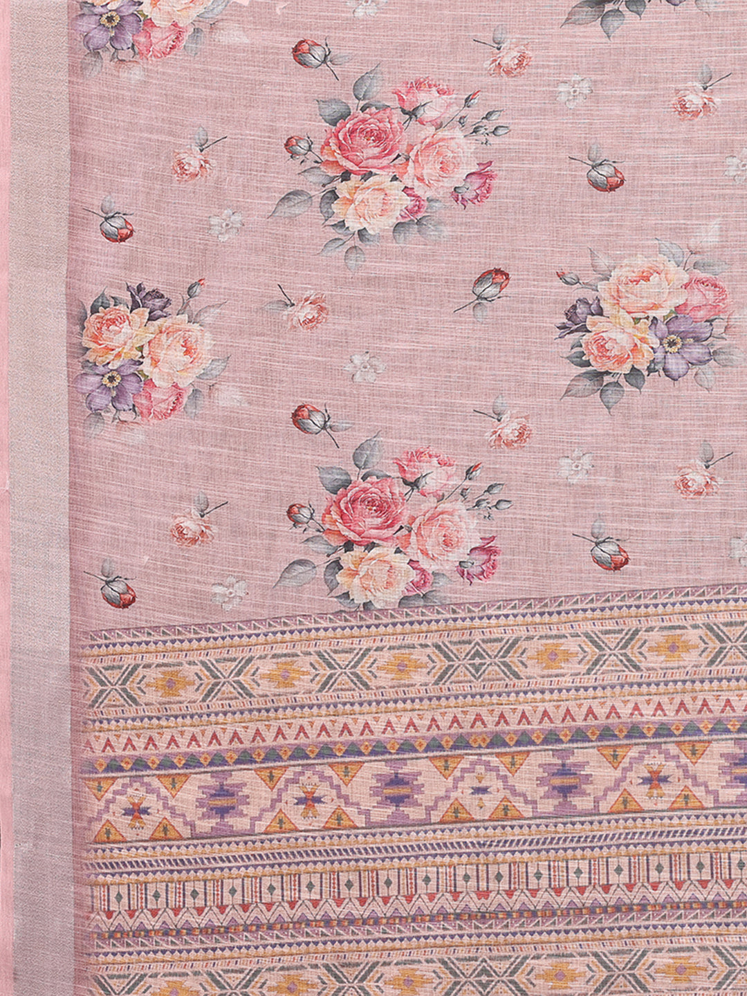 Janasya Mauve Cotton Linen Floral Printed Saree - Distacart