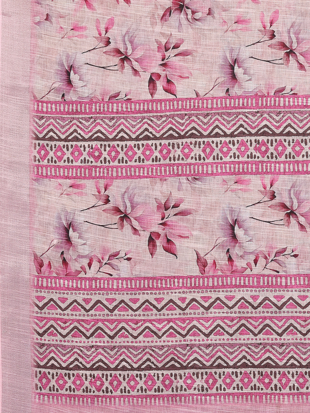 Janasya Pink Cotton Linen Floral Printed Saree - Distacart