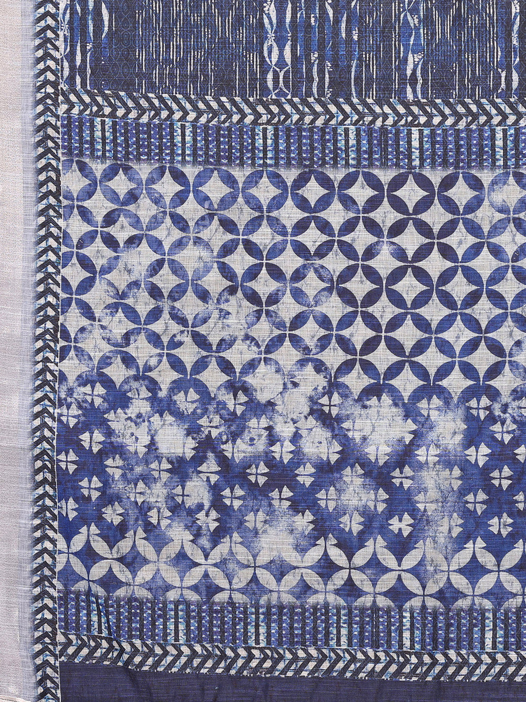 Janasya Navy Blue Cotton Linen Block Print Printed Saree - Distacart