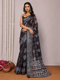 Janasya Black Cotton Linen Floral Printed Saree - Distacart