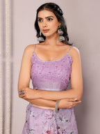 Janasya Lavender Cotton Linen Floral Printed Saree - Distacart