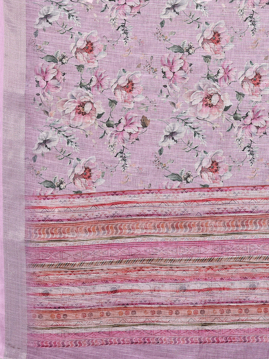 Janasya Lavender Cotton Linen Floral Printed Saree - Distacart