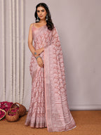 Janasya Mauve Cotton Linen Block Print Printed Saree - Distacart