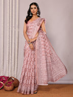 Janasya Mauve Cotton Linen Block Print Printed Saree - Distacart