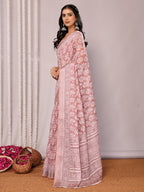 Janasya Mauve Cotton Linen Block Print Printed Saree - Distacart