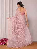 Janasya Mauve Cotton Linen Block Print Printed Saree - Distacart