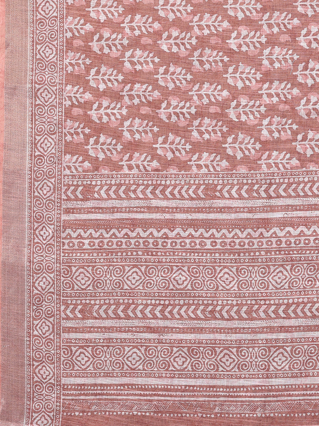 Janasya Mauve Cotton Linen Block Print Printed Saree - Distacart