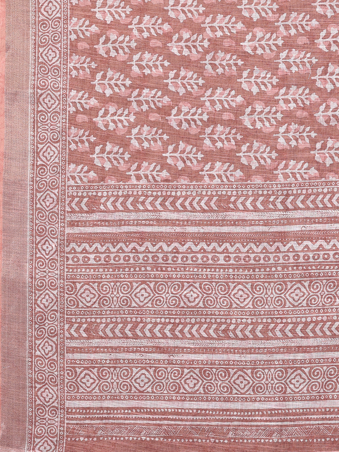 Janasya Mauve Cotton Linen Block Print Printed Saree - Distacart