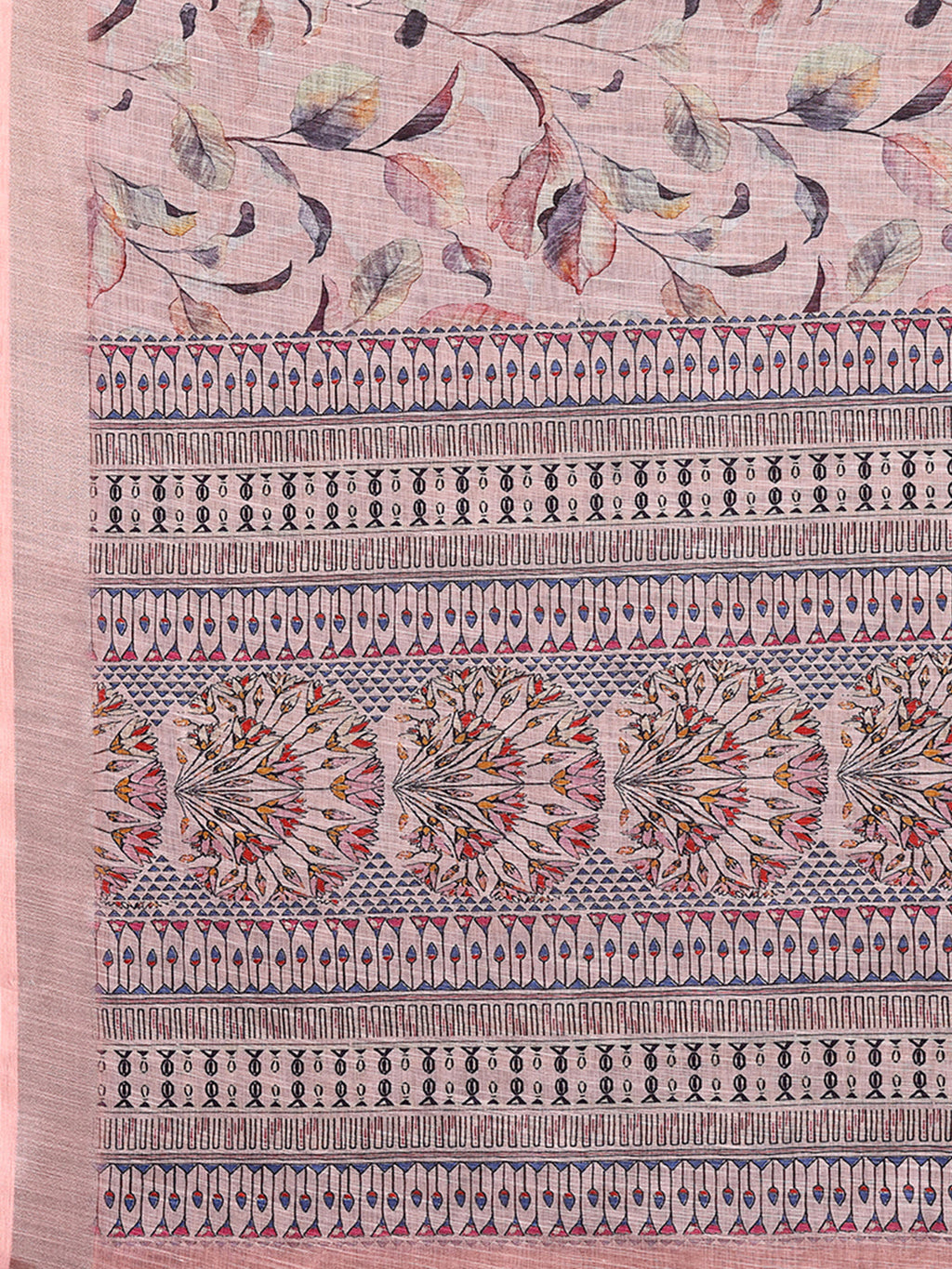 Janasya Light Pink Cotton Linen Floral Printed Saree - Distacart