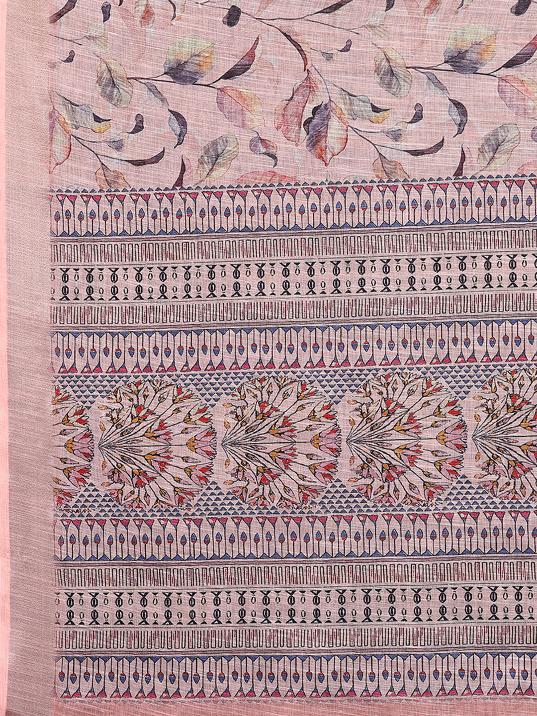 Janasya Light Pink Cotton Linen Floral Printed Saree - Distacart