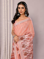 Janasya Peach Cotton Linen Ikkat Printed Saree - Distacart