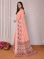 Janasya Peach Cotton Linen Ikkat Printed Saree - Distacart