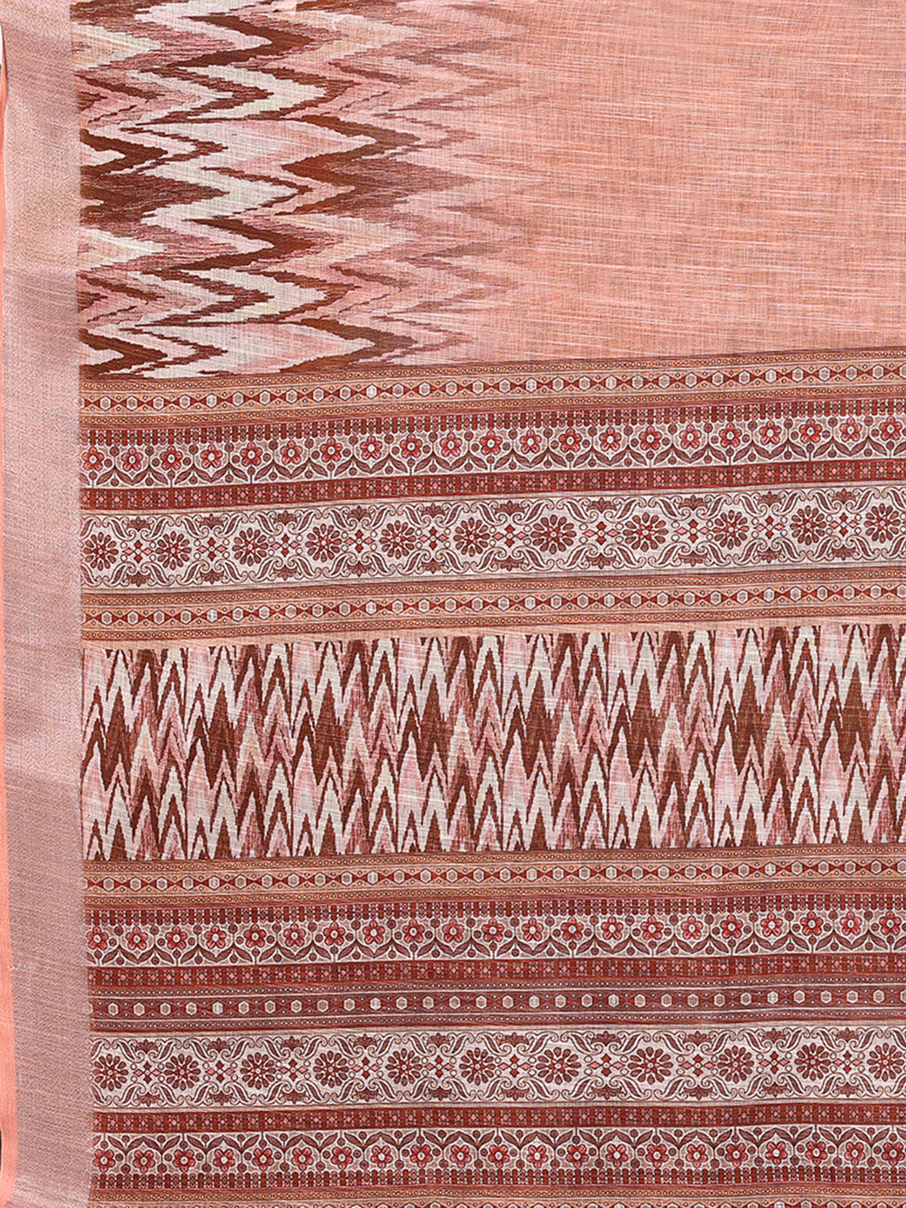 Janasya Peach Cotton Linen Ikkat Printed Saree - Distacart