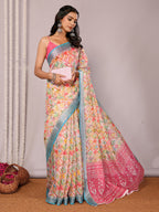 Janasya Multicolor Cotton Linen Floral Printed Saree - Distacart