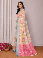 Janasya Multicolor Cotton Linen Floral Printed Saree - Distacart