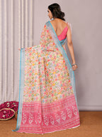 Janasya Multicolor Cotton Linen Floral Printed Saree - Distacart