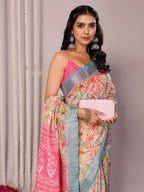 Janasya Multicolor Cotton Linen Floral Printed Saree - Distacart