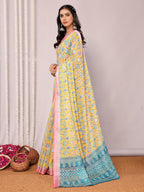 Janasya Yellow Cotton Linen Ethnic Motifs Printed Saree - Distacart