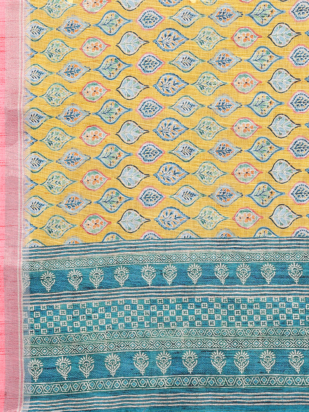 Janasya Yellow Cotton Linen Ethnic Motifs Printed Saree - Distacart