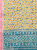 Janasya Yellow Cotton Linen Ethnic Motifs Printed Saree - Distacart
